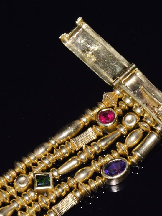 Designer Seidengang Natural Tourmaline Amethst Garnet 18K Solid Gold Bracelet - Picture 4 of 14